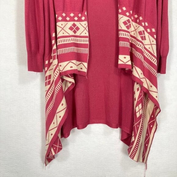 Julia Fair Isle Aztec Open Draped Waterfall Cardigan Fuchsia Small - Picture 3 of 6